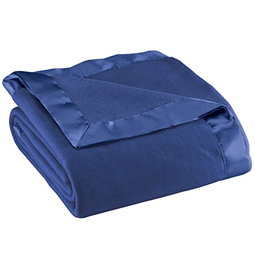 Fleece Blanket with Luxurious Satin Binding Edges, Lightweight | & Machine Washable | Navy Blue, Twin - color: Navy Blue, size: Twin