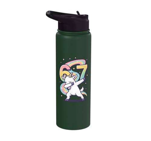 Magical Rainbow Dabbing Goat Funny Six Seven Meme Kids Teens Stainless Steel Insulated Water Bottle - color: Dark Green