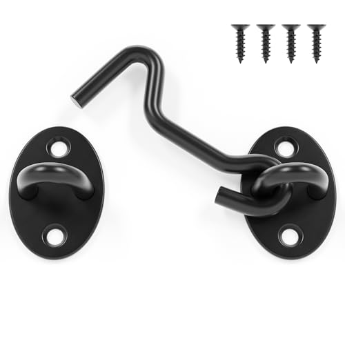 3 Inch Privacy Hook and Eye Latch, Black Iron Barn Door Lock Cabin Hooks, Eye Hook Latch for Gate Shutters Window Slide Barn Shed Cabinet, Sliding Door Lock Eye for Indoor Outdoor, 1 Pack - size: 3 Inch
