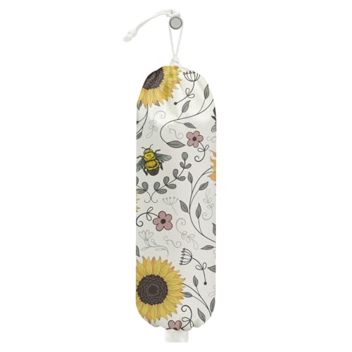 Cute Bee Plastic Bag Holder, Wall Mount Grocery Bag Holder for Plastic Bags | Vintage Rustic Sunflower Large Reusable Grocery Bags Storage Dispenser for Home Kitchen Pantry, Sunflower Gifts for Women - color: Sunflower
