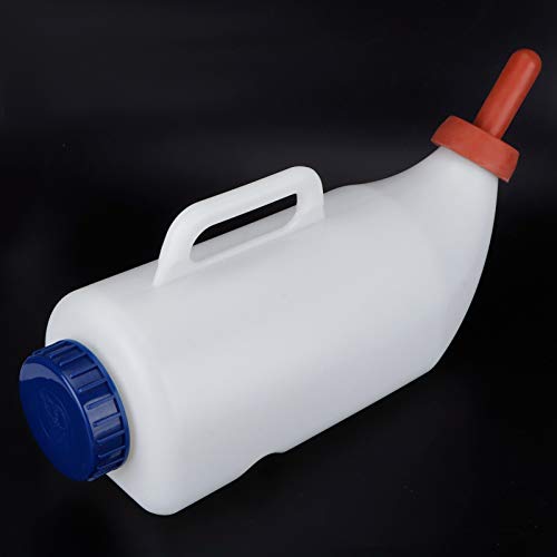 Calf Feeding Milk Bottle, 4L Plastic and Rubber Cattle Farm Bottle with Detachable Nipple, Handle for Easy Access