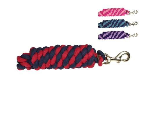 Derby Originals Pair of 2 10' Braided Cotton Lead Ropes with Brass Bolt Snap for Horses and Livestock - color: Navy/Red