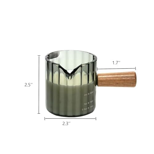 Espresso Cups Set of 2, 4 OZ Espresso Shot Glasses with Wood Handle, Gray | V-Shaped Spouts, Ribbed Milk Frothing Pitcher, Small Glass Measuring Cup, Demitasse Cups, Coffee Espresso Accessories - color: Gray