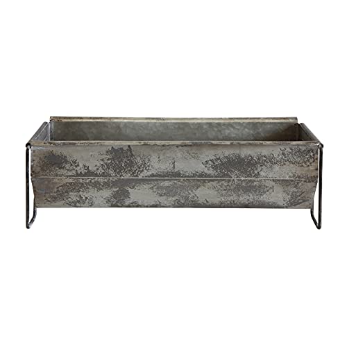 Creative Co-Op Metal Trough Container with Distressed Zinc Finish