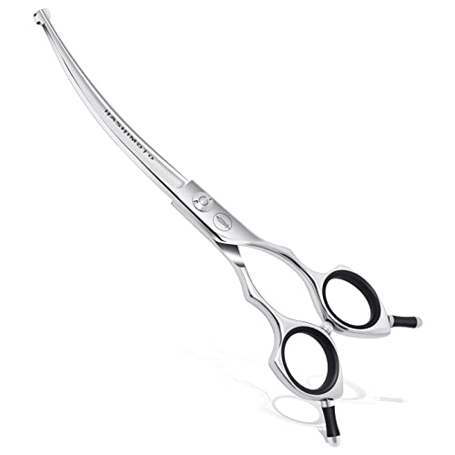 HASHIMOTO Curved Dog Grooming Scissors with Safety Round Tips, 6.5 inch. | Lightweight, No Stabbing with Blunt Tip, 440C Stainless Steel, Sharp, Friendly to amateur. - size: 6.5", style: Curved (Ball-Tip)
