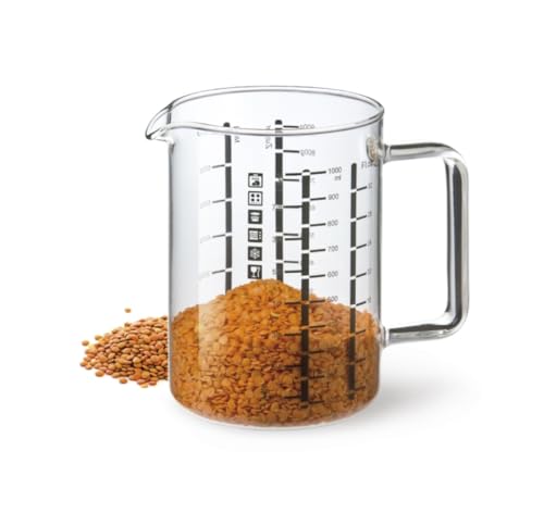 Simax Glass Measuring Cup in Grams, Ml, Oz - Borosilicate 32 Oz Liquid Cup for Metric Measurements, Liter, Milliliter, Ounce, Sugar & Flour Grams - No Drip Pour Spout - size: 32 Ounce