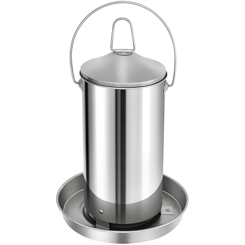 RYFT Automatic Chicken Feeder 3KG/6.6lbs, Stainless Steel Poultry Feeder, Heavy Duty Thickness 0.035 in / 0.9 mm, with Handle, Top Filled, Durable and Rust Resistant - size: 6.6lbs