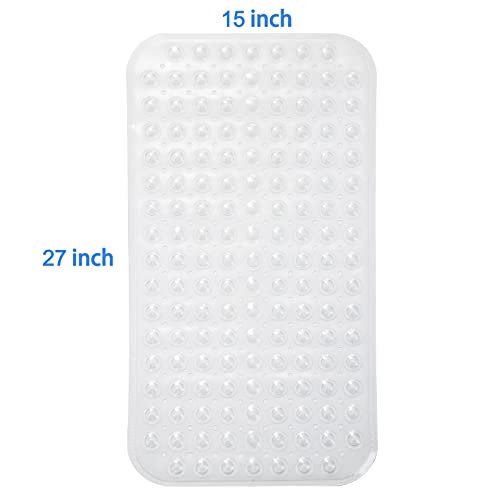 AmazerBath Bath Tub Mat, Medium Size 27.6 x 15 Inches Non-Slip Shower Mats with Suction Cups and Drain Holes, Bathroom Bathtub Mats Machine Washable (Clear) - color: Clear, size: 27.6" x 15" (Rectangular)