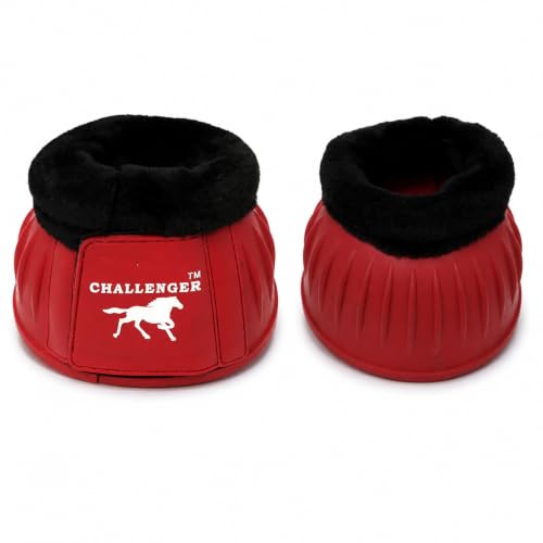 CHALLENGER Horse Training Ribbed Rubber Hoof Impact Overreach Protection Fleece Lined Bell Boots 41HI01 - color: Red, size: X-Large