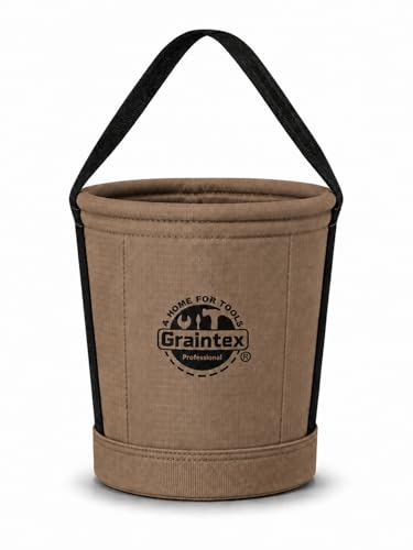 Graintex Canvas Utility Bucket 12"x10"x15". Tapered Tool Bucket, Reinforced Base & Carry Handle, Ripstop Canvas, Multi-Purpose Bag for Jobsite, Gardening, Home Use - Beige - color: Beige