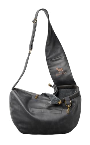 Noah & Paw Dog Sling Carrier for Small Dogs 3-10lb, Dog Sling for Small Dogs and Cats, Dog Carrier with Adjustable Padded Strap, Vegan Leather Lined with Fur, 3X Safety Features, Machine Washable - color: Charcoal, size: 15.0"L x 6.0"W x 5.5"H
