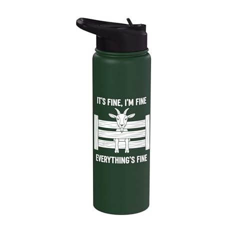 It's Fine I'm Fine Everything's Fine Goat Farm Mom Funny Kid Stainless Steel Insulated Water Bottle - color: Dark Green