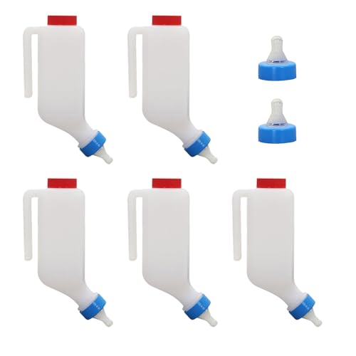 Goat Bottles and Nipple Set, 2 pcs Nipple 5pcs 500 ml Lamb Feeding Bottle with Hanging Handle for Feeding Sheep Goat Lamb Puppy for Farm - color: white-500