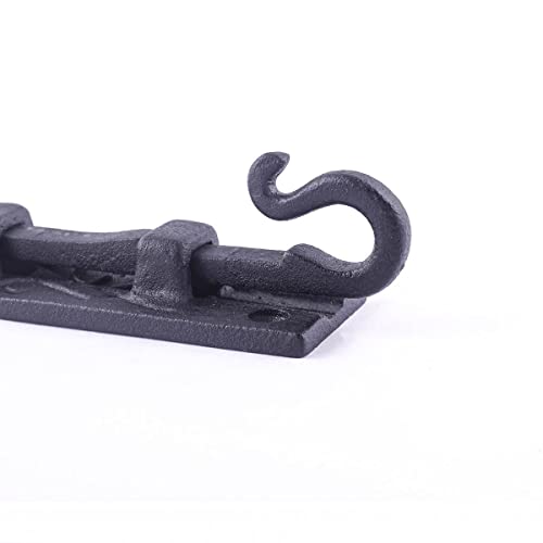 Renovators Supply Manufacturing Door Lock Latch 4 in. Black Wrought Iron Pig Tail Tip Styled Offset Slide Bolt Latch with Mounting Hardware - size: Pack of 1, style: 4 inch – Block Mount Curled Tail