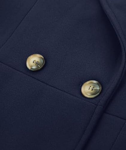 Women's Winter Double Breasted Trench Coat Notch Lapel Collar Wool Blend Pea Coat Swing A Line Long Overcoat - color: Dark Blue, size: X-Large