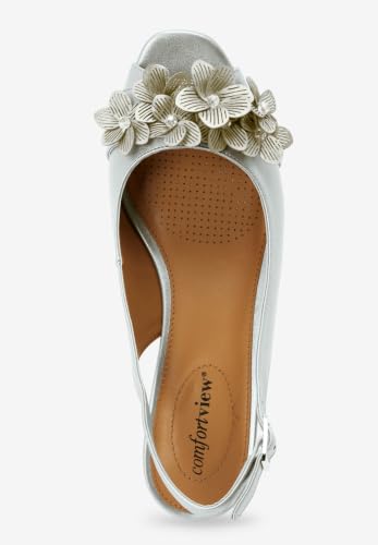 Comfortview Women's Wide Width The Rider Slingback - color: Silver, size: 8.5