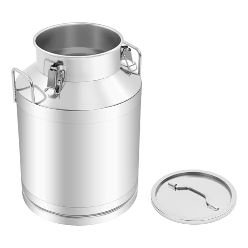50L/13.3 Gallon Stainless Steel Milk Can - Heavy Duty Milk Jug Bucket with Ergonomic Handle and Tight Lid, SS Liquid Solid Container, Non-Slip Base, Seamless Design, Simply Rinse for Clean - size: 50L/13.3 Gallon