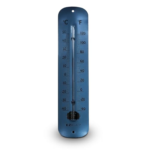 Headwind 12" Raindrop Blue Metal Thermometer – Durable Weather‑Resistant Indoor & Outdoor Wall‑Mount Temperature Gauge for Patio, Garden, Home, or Porch – Heavy‑Duty Metal Construction by EZ Read - color: Raindrop Blue
