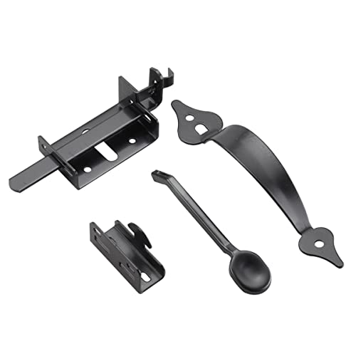 Richelieu Steel Pull Handle and Thumb Latch for Gates and Sheds, Black - color: Black, size: 7 1/16-inch