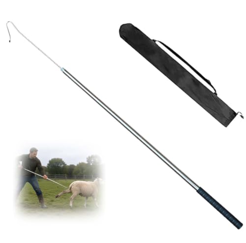 Adjustable Sheep Hook Catching Tool with Storage Bag, Stainless Steel Livestock Handling Crook for Sheep and Goats, Extendable Animal Leg Catcher Pole, Shepherd Herding Tool for Farm Management
