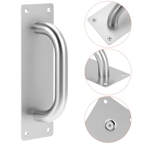 QWORK Pull Push Door Plate Handle 8", 2 Pack Stainless Steel Door Handle Pull Heavy Duty Barn Door Pull Handles with Mounting Screws, 7.9x2.6 Inches
