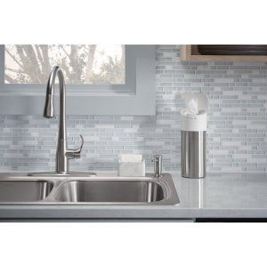 Kohler Disinfecting Dispenser (Wipes not Included), Stainless Steel Canister with Easy One Touch Lid, 4 x 4 x 10.75, White