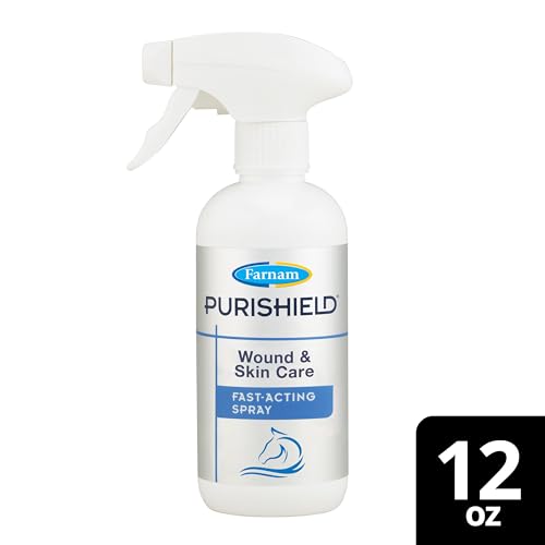 Farnam Purishield Wound and Skin Care Fast-Acting Spray for Horses, 12 oz | Wound Care, Fast-Acting Spray for Horses, Dogs, Cats & Livestock, 24-hour Protection*, Cleans, Treats and Promotes Healing* - size: 12 Fl Oz (Pack of 1)