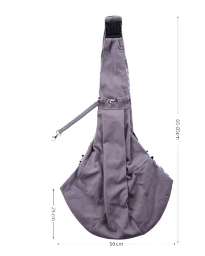 Pet Sling Carrier, ReversiblePurple Shoulder Bag with Safety Leash, Snap-Fit Design, Storage Pocket, for Pets Up to 16.53 lb
