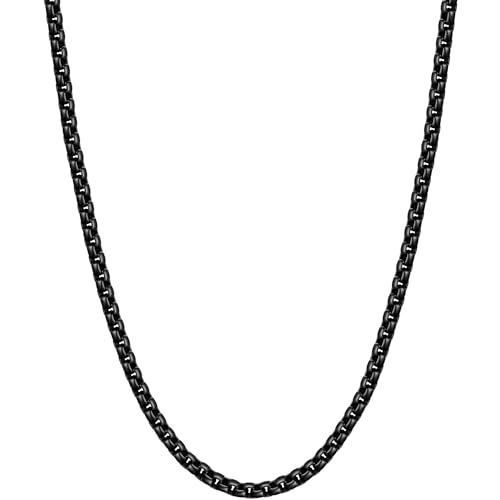 Fiusem Box Chain for Men and Women, Stainless Steel Necklace Chain | Silver Tone/14K Gold Plated/Black Mens Necklace, Width 2/2.5/3/4/5mm, Length 18-28 Inches - size: 18 Inches, style: Black 2.5MM