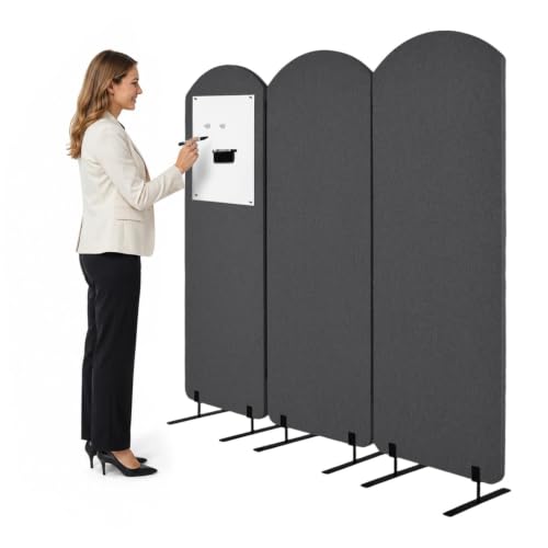 Portable Wall Divider, Office Partitions Room Divider wall with Whiteboard | 72 x 66 in Soundproofing Wall Divider, Cubicle Wall with magnet, thumbtacks, pen for Classroom Home Office School Hospital - color: Dark Gray