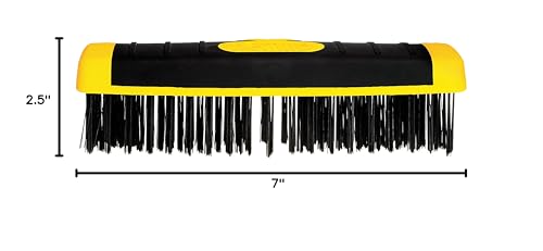 ALLWAY SB619 Carbon Steel Wire Scrub Brush Block | Soft-Grip, Threaded Pole Socket, Chemical and Solvent Resistant Bristles - style: Carbon Steel Wire Scrub Brush Block