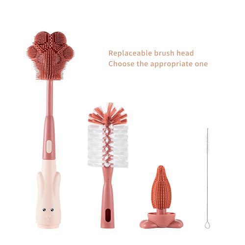 Silicone Baby Bottle Brush with Stand, Water Bottle Brush Cleaner Set | Cup Cleaning Brush, Multifunctional Cleaning Brush Set - color: Pink 3