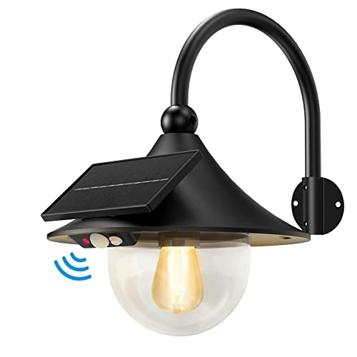 Solar Lantern Lights Outdoor Retro Solar Barn Light with Motion Sensor | 3 Lighting Modes, Wall Mount Waterproof Outside for Farmhouse, Patio, Garden, Shed and Courtyard (Black-1Pack) - color: Black-1Pack