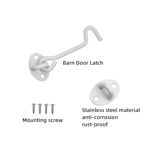 Privacy Hook and Eye Latch, 3 Inch Heavy Duty Barn Door Lock Latch, Gate Lock Cabin Hook Sliding Door Gate Latches Hardware for Window, Shed, Gate,Cabinet(White-2pcs)