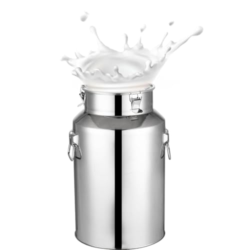 Stainless Steel Milk Can, 5L Milk Bucket with Sealed Lid Milk Jug Large Capacity Stainless Steel Bucket Metal Pail with Lid,Ice Buckets Tote Jug for Milk, Wine, Water, Gray