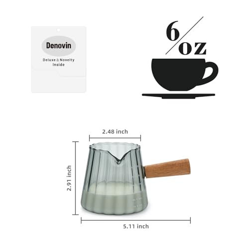 Glass Measuring Cup, 6oz Creamer Pitcher with Wood Handle | Creative Milk Frothing Pitcher Creamer Shot Glass (Gray） - color: Gray