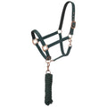 Tough1 Padded Horse Halter with Antique Hardware and Lead Rope - color: Hunter Green
