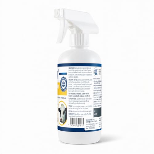 Microcyn Livestock Teat & Udder Spray – 16 oz HOCl-Based Cleansing Spray – Supports Skin Comfort & Moisture for Dairy Cattle, Goats & Livestock