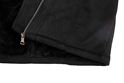 Bellivera Women's Faux Suede Leather Fleece Lined Trench Coat | Mid-length Winter Trendy Jacket Belted Sim Fit Outerwear with Detachable Faux Fur Collar - color: Black Tops, size: X-Large