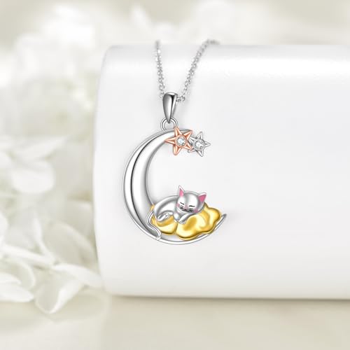 Snake Moon Necklace - 925 Sterling Silver Moon Pendant Necklace - Snake Jewelry for Women - style: Cat