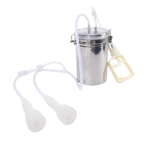 Manual Milking Machine, 2000ML Stainless Steel Bottle Milking Kit, Automatic Goat Cow Pulsation Vacuum Milker, Portable Cow Hand Vacuum Pump for Milk Plant Farm