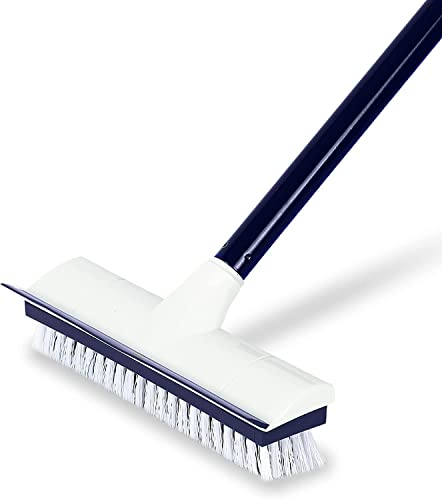 BOOMJOY Floor Scrub Brush with 50" Long Handle, 2 in 1 Scrape and Brush, Stiff Bristles for Cleaning Bathroom, Patio, Kitchen, Wall and Deck-Navy - color: Navy