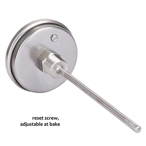 MEASUREMAN Fully Stainless Steel Pot, Kettle, Brewing Bimetal Dial Thermometer, 3" Dial, 6" Stem, 0-250 deg F/-20-120 deg C, -1% Accuracy, Adjustable, 1/2" NPT Back Mount - size: 3" Dial, 6" Stem, 0-250 deg F/-20-120 deg C, style: 6" Stem