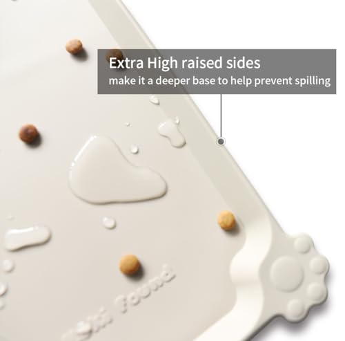 Hoki Found L Silicone Pet Food Mats - Non Slip Cat & Dog Bowl Mats - Waterproof & Carpet Safe - Cream Brown - color: Cream Brown, size: 22" x 14"