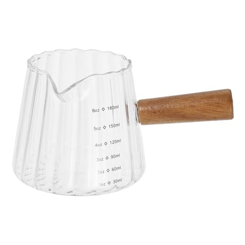 Cabilock Glass Milk Frothing Pitcher Measuring Cup 4.72 X 2.87 X 2.75 in Milk Cup with Spout for Espresso Latte Art Baking Sauce Syrup Home Bar and Party Use