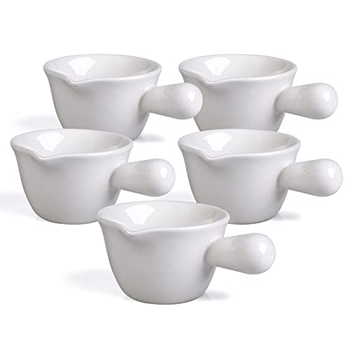 Small White Serving Bowls for Dips Set of 5 Sauce Bowls 2 OZ with Handle Ceramic Creamer Jug Mini - White - color: White