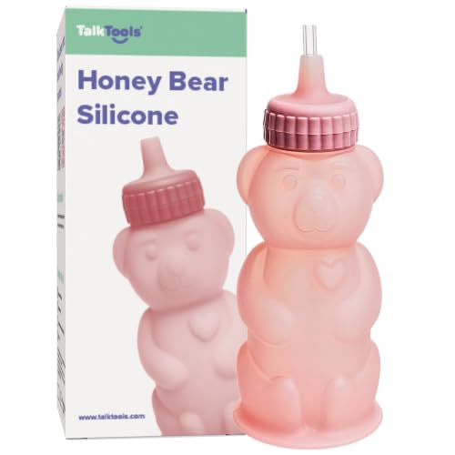 TalkTools Honey Bear Silicone Straw Cup, Dishwasher Safe Baby Drinking Bottle, Premium Food-Grade Material, Honeybear Sippy Cup for Ages 4+ Months, Kids and Toddlers (Single 8oz) (Bubblegum) - color: Bubblegum