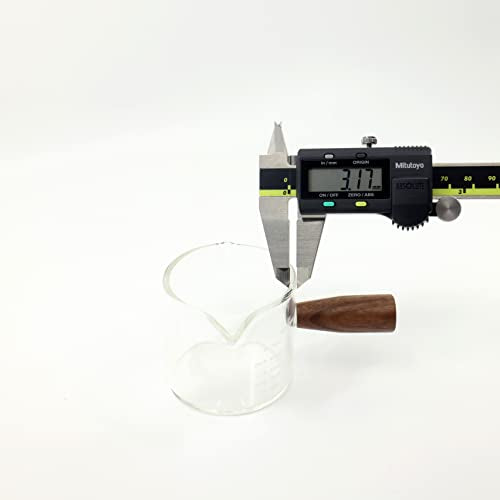Handmade Espresso Shot Glass Double Spouts 3.5oz with American Walnut Handle, Espresso Measuring Cup, Double Spout Glass Measuring Cup, Milk Frothing Pitcher - color: Clear