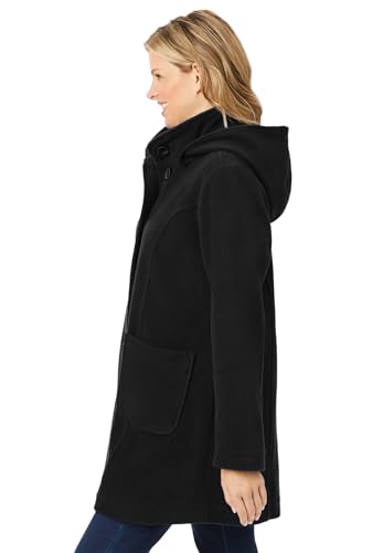 Woman Within Plus Size Hooded A-Line Fleece Coat - color: Black, size: 16