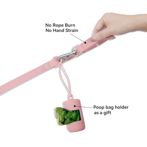 Waterproof Dog Leash with Poop Bag Holder, 5FT/6FT Adjustable Length with 2 Swivel Hooks, Odor-Free & Easy-Clean Dog Lead for Large Medium Small Dogs - color: Pink, size: 6FT - 3/4inch Width